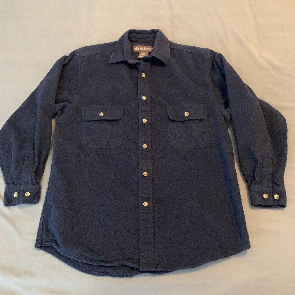 Moose Creek Shirt Mens Medium Blue Solid Flannel Long Sleeve Button Front Casual
